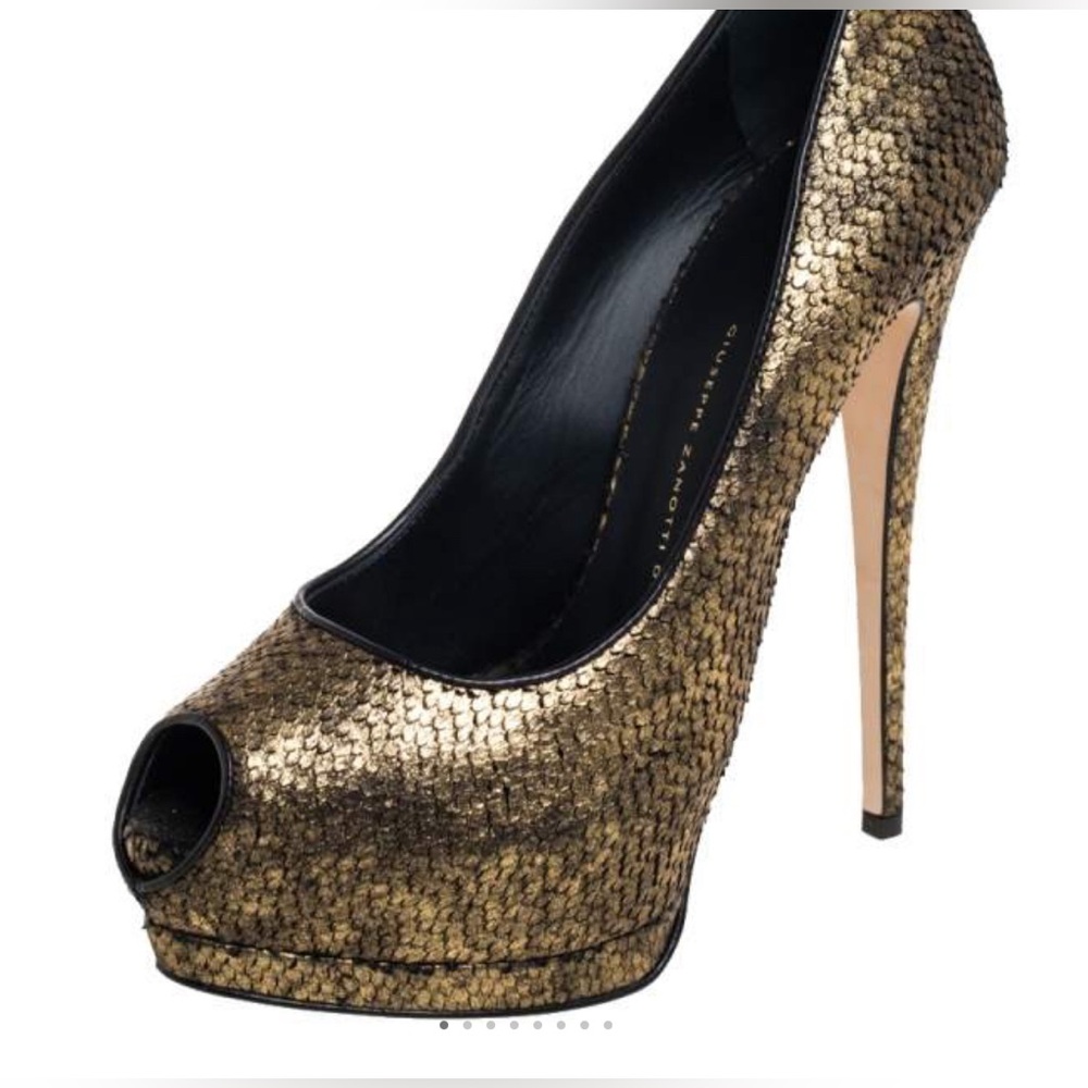 Giuseppe Zanotti Metallic Gold Python Embossed Le… - image 1